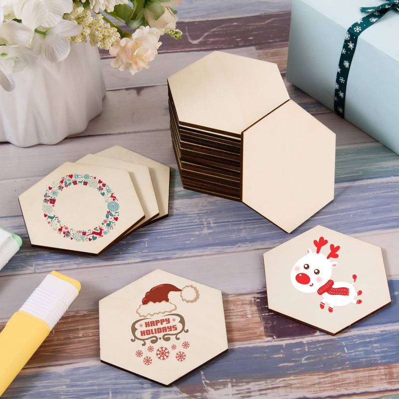 Embellish Craft - Fatias de Madeira Hexagonais de 5cm,